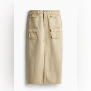 High-Rise Cargo Pocket Midi Skirt in Beige